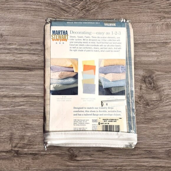 NEW Vintage 90s MARTHA STEWART Country Stripe Multi Standard Pillow Sham NIP - Picture 2 of 3